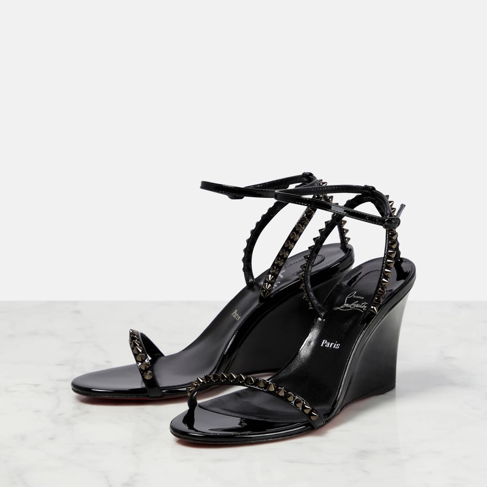 Christian Louboutin So Me 85 Black Leather Wedge Sandals Size 41 EU / 11 US NWOB - Picture 11 of 13